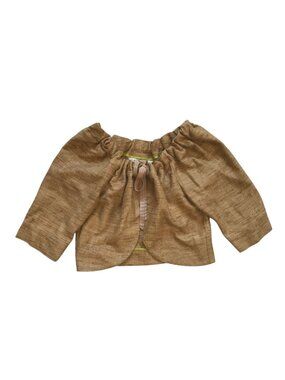 Trina Turk Bolero Crop Jacket Womens Small Gold Brown 3/4 Sleeve Silk Cardigan